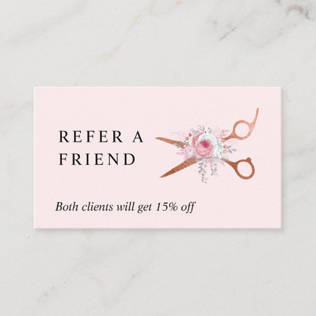 Carte De Référencement Elégante coiffeuse rose en cuivre (Devant)