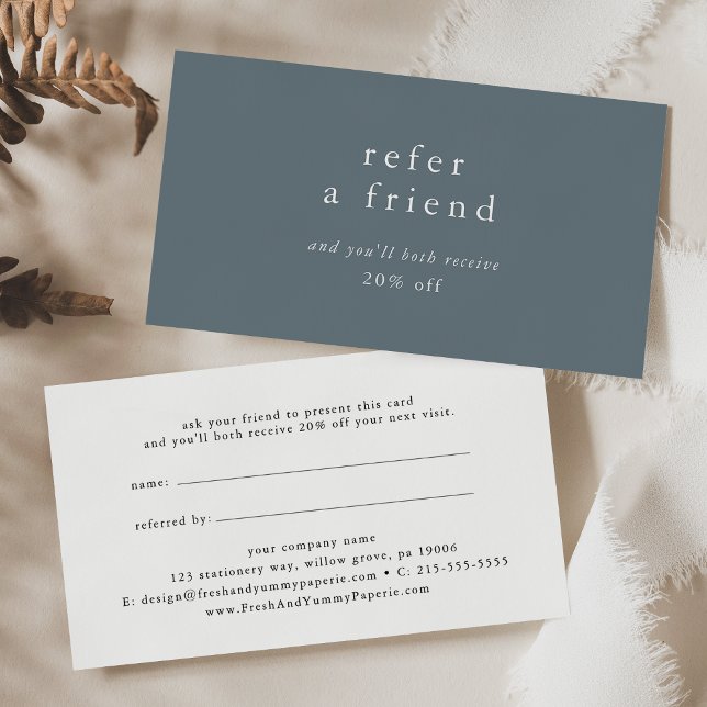 Carte De Référencement EMELIA Dusty Blue Minimal Référez une remise pour  (EMELIA Dusty Blue Minimal Refer a Friend Discount Referral Card)