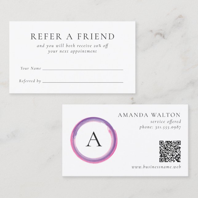 Carte De Référencement Entreprise Moderne Monogramme Rose et Violet (Devant / Derrière)