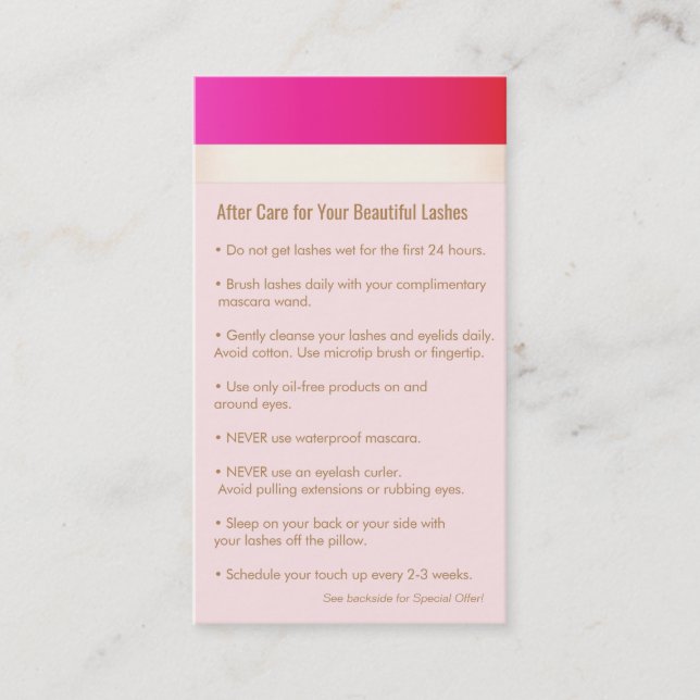 Carte De Référencement Extensions d'oreillette rose chaud après soins aig (Devant)