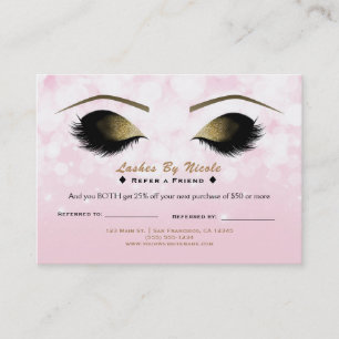 Carte De Référencement Faux cils de maquillage lumières roses Soins après