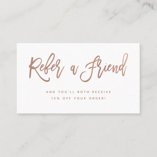 Carte De Référencement Faux Rose Gold sur le script moderne blanc (Devant)