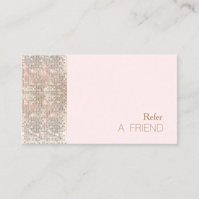 Carte De Référencement FAUX Sequin Salon De Beauté Référencer Un Ami Rose (Devant)