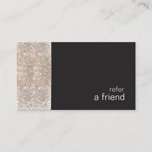Carte De Référencement FAUX Séquins Salon De Beauté Référer Un Ami Noir (Devant)