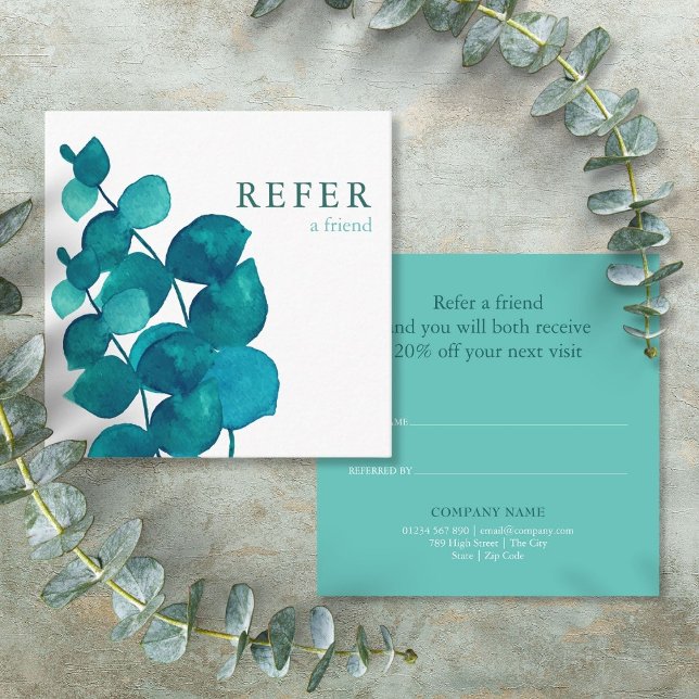Carte De Référencement Feuilles d'Eucalyptus simple et élégant (Simple Elegant Eucalyptus Floral Loyalty Referral Card)