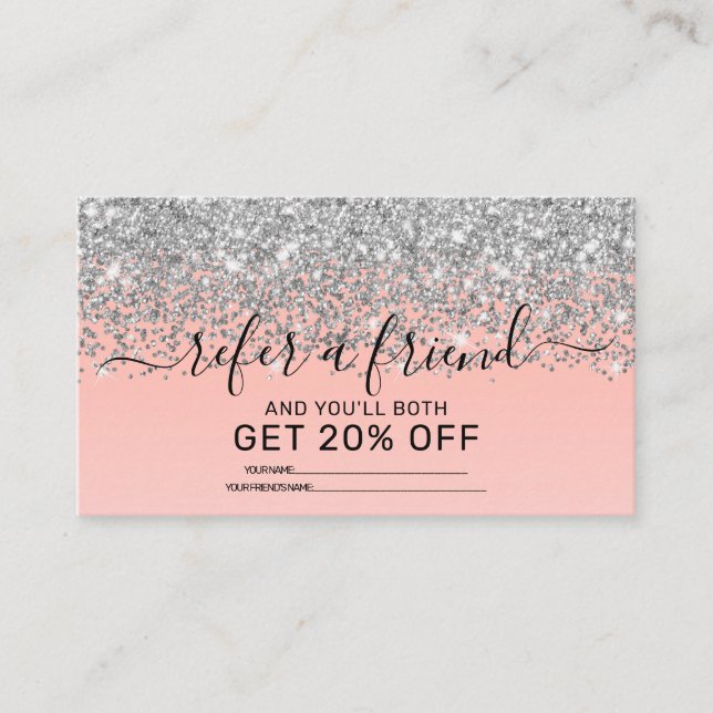 Carte De Référencement Fille Chic Argent Confetti Pink Gradient Ombre (Devant)