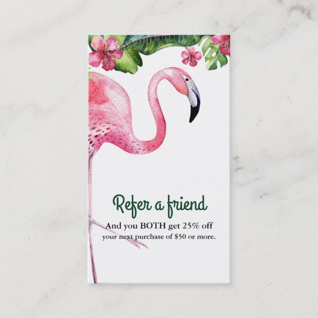 Carte De Référencement Flamant rose rose & Hibiscus Tropical Référer un a (Devant)