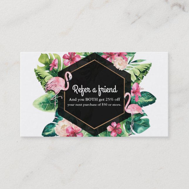 Carte De Référencement Flamants Roses Hibiscus Feuilles Tropicales Réfere (Devant)