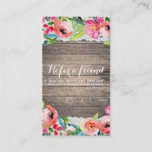 Carte De Référencement Fleurs Colorées Moderne Bois & Dentelle Référez un