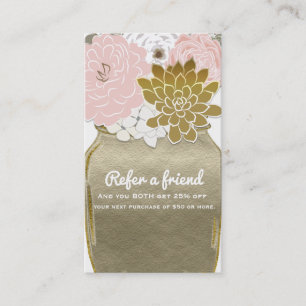 Carte De Référencement Fleurs en pot Mason Rustique Or Rose Parrainage