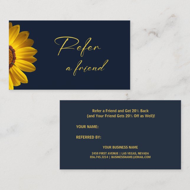Carte De Référencement Fleurs jaunes sur le Monogramme arrière - plan ble (Devant / Derrière)