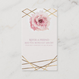 Carte De Référencement Glam floral rose et or élégant recommander un ami