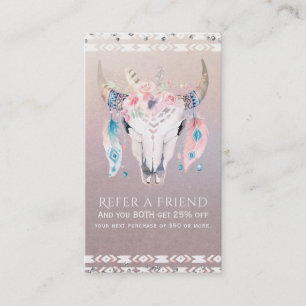 Carte De Référencement Glamour Bohème Floral Crâne de Vache Référez un Am