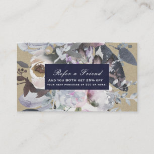 Carte De Référencement Glamour Floral Rustique Kraft Chic Navy Réferer un