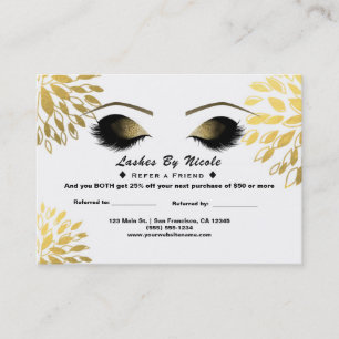 Carte De Référencement Gold Floral Chic Eyelashes Référer Amis Aftercare