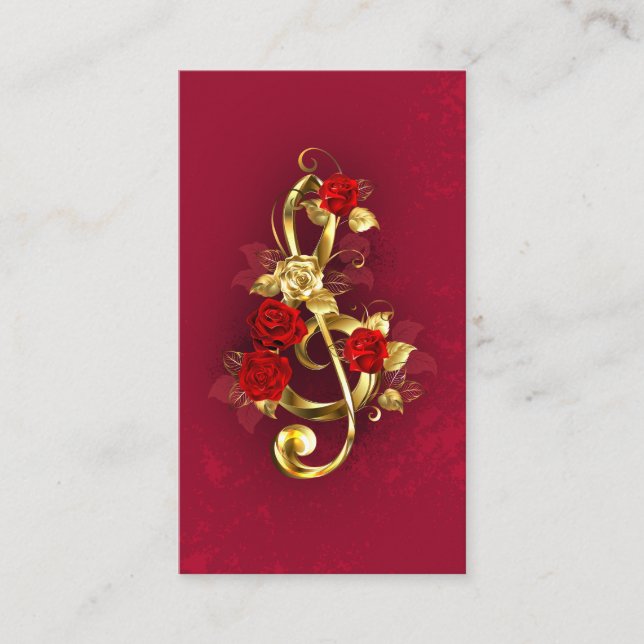 Carte De Référencement Golden Treble Clef avec fleurs Roses (Devant)