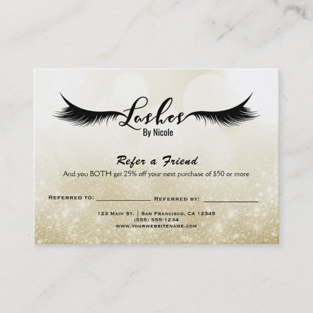 Carte De Référencement Lashes recommander un ami Instructions de suivi Go (Devant)