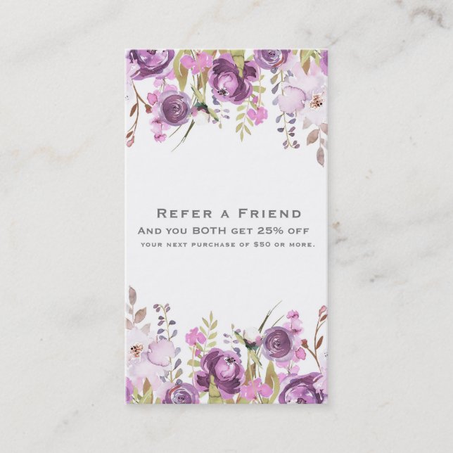 Carte De Référencement Lilas Violet Lavande Floral Chic Réferer une Amie (Devant)