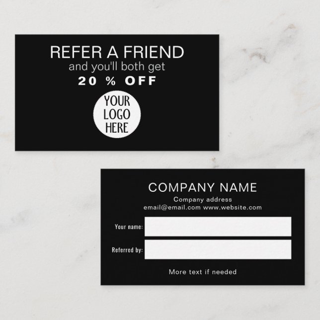 Carte De Référencement Logo de l'entreprise personnalisée en noir et blan (Devant / Derrière)