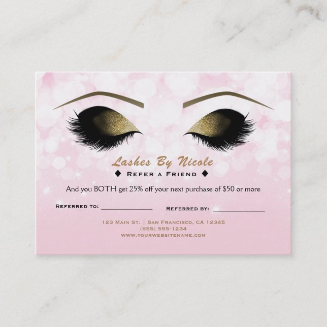 Carte De Référencement Luminaires roses Lashes de maquillage Référez-vous (Devant)