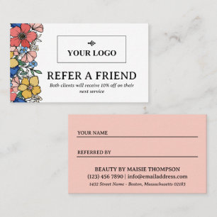 Carte De Référencement Magnifique Logo Floral Corail Jaune Bleu