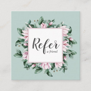 Carte De Référencement Magnolia et Eucalyptus cadre floral sauge vert