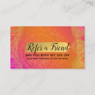 Carte De Référencement Mandala Fuchsia Rose Orange & Or Référer un(e) ami