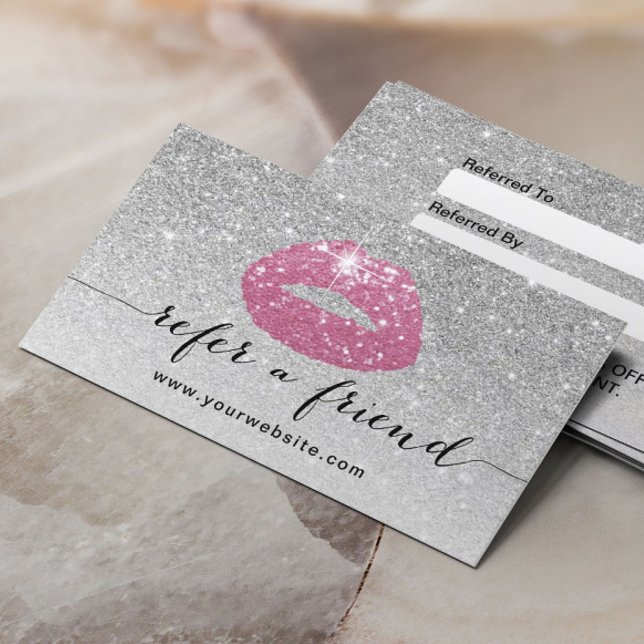 Carte De Référencement Maquillage Artiste Lèvres roses Argent Parties sci (Créateur téléchargé)