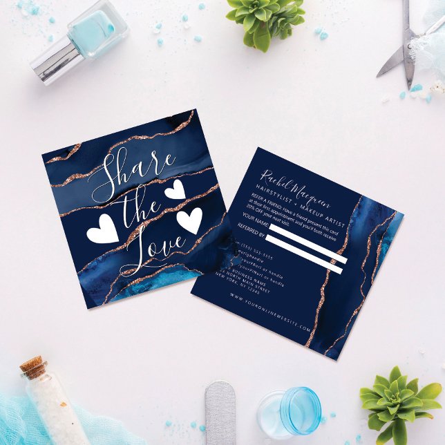 Carte De Référencement Marbre d'agate d'or Rose bleu marine (Créateur téléchargé)