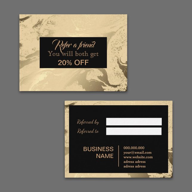 Carte De Référencement Marbre de luxe et élégant noir et or (Luxury and Elegant marble black and gold Referral Card)