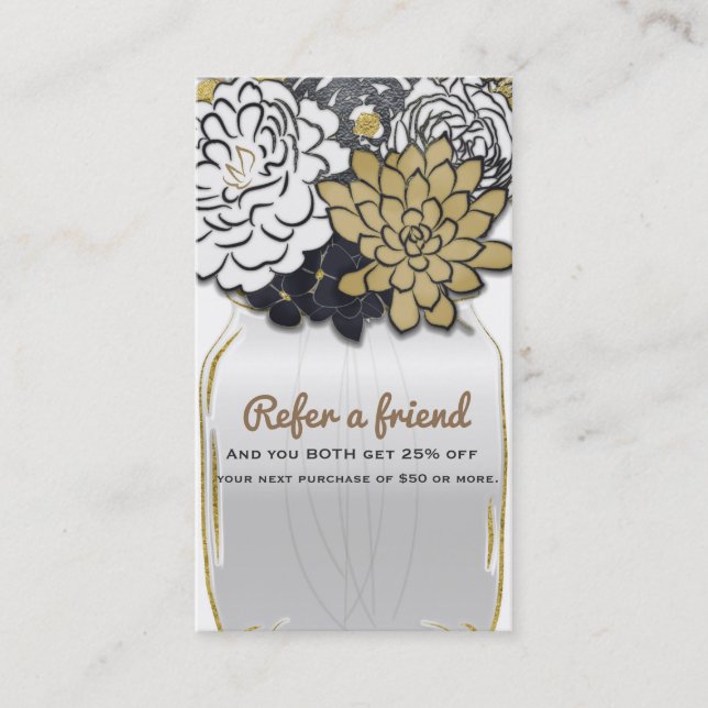 Carte De Référencement Mason Jar Flowers Rustic Grey Gold Référer un ami (Devant)