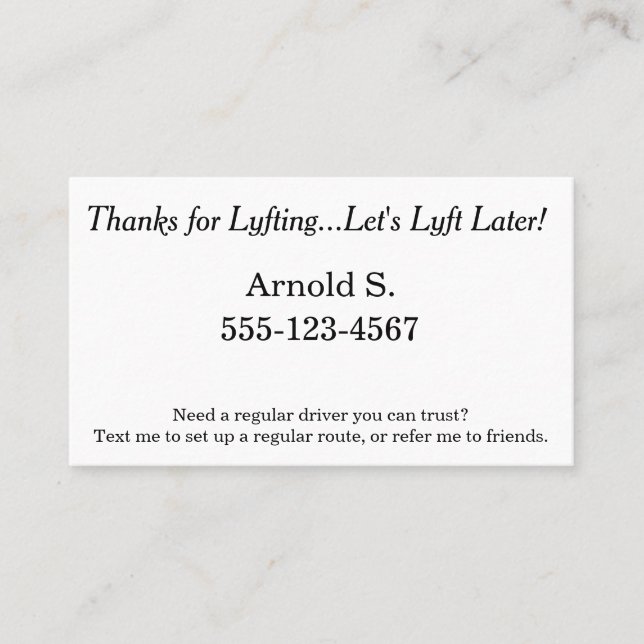 Carte De Référencement Merci pour Lyfting. Laissez-nous Lyft plus tard ! (Devant)