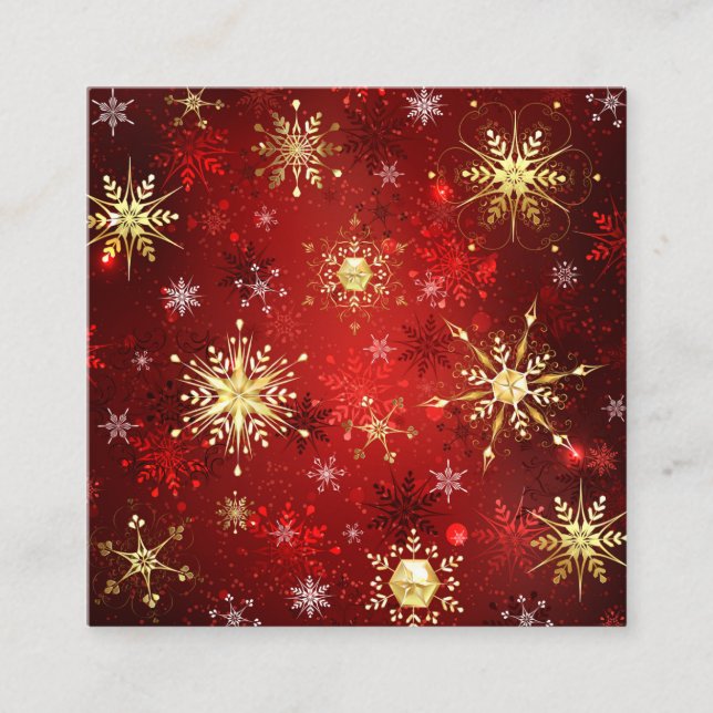 Carte De Référencement Noël Golden Snowflakes sur Arrière - plan rouge (Devant)