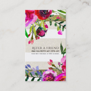 Carte De Référencement Or Blanc Rayures Gras Glam Floral Parrainer un ami