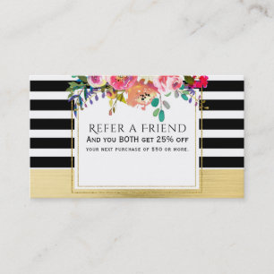Carte De Référencement Or Noir Blanc Moderne Floral Glam Référez un ami