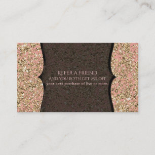 Carte De Référencement Paillettes Rose & Or Glamour Noir Parrainez un(e) 