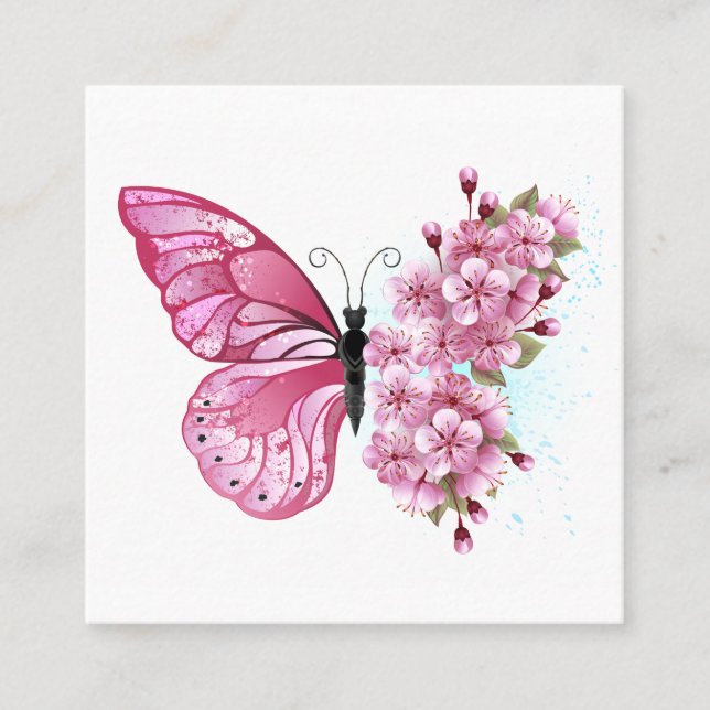 Carte De Référencement Papillon à fleurs avec Sakura rose (Devant)