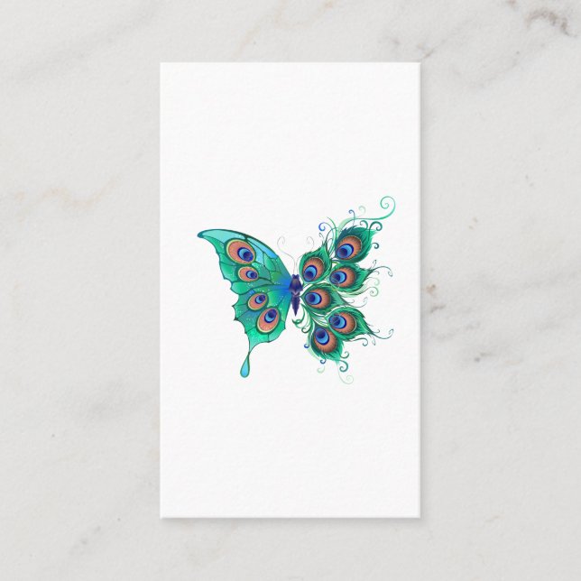 Carte De Référencement Papillon aux plumes de paon vert (Devant)
