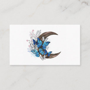 Carte De Référencement Papillons bleus sur croissant en bois