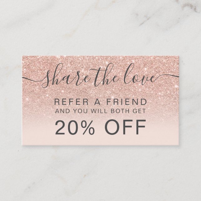 Carte De Référencement parties scintillant d'or rose moderne blush profes (Devant)