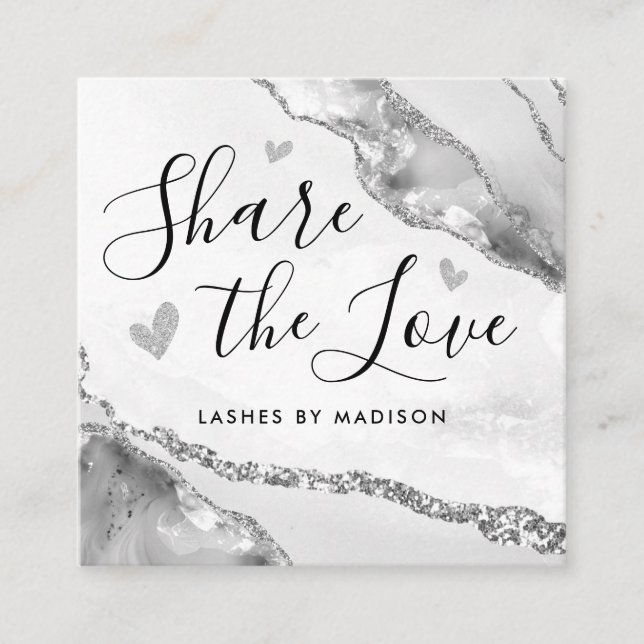 Carte De Référencement Parties scintillant gris argent marbre Agate chic  (Devant)