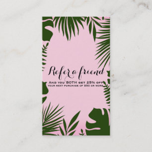 Carte De Référencement Pink Tropical Green Feuilles Island Référer un ami