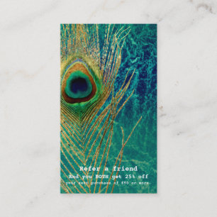 Carte De Référencement Plume de paon bleu sarcelle or Boho Parrainer un a