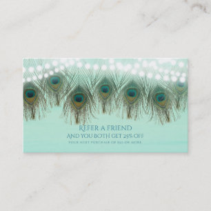 Carte De Référencement Plumes de paon & Lumières Rustique Réferer un ami