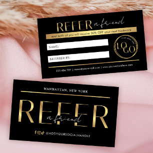 Carte De Référencement Référez un ami Logo de salon de spa moderne noir e