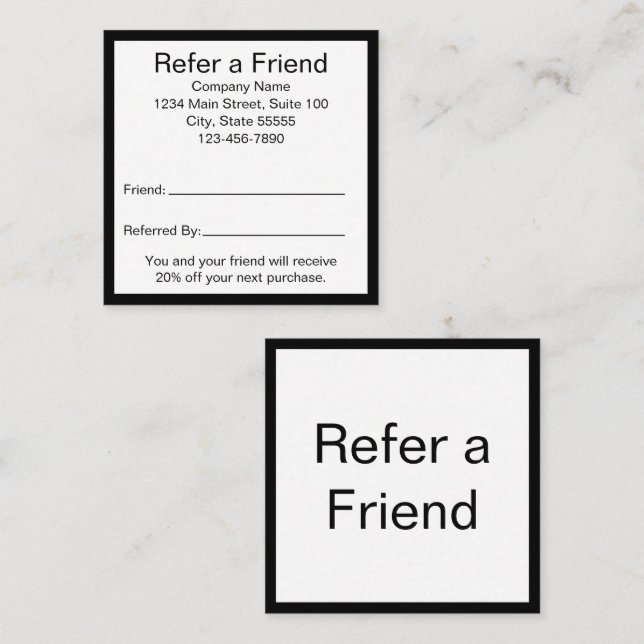 Carte De Référencement Référez un ami Modèle d'affaires noir et blanc (Devant / Derrière)