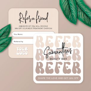 Carte De Référencement Retro Beige Référer un ami Moderne Logo Lash Salon