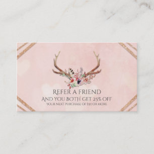 Carte De Référencement Rose Blush Rose Floral Cerfs Glam Référer un Ami