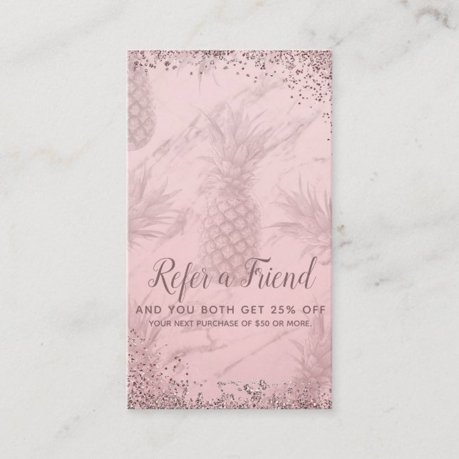 Carte De Référencement Rose Gold Glitter Ananas Parrainage (Devant)