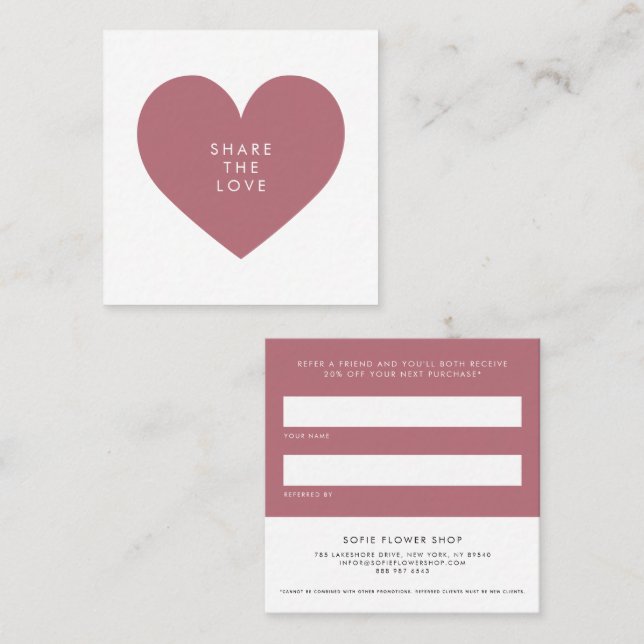 Carte De Référencement Rose Gold Heart Minimalist Partagez l'amour Busine (Devant / Derrière)